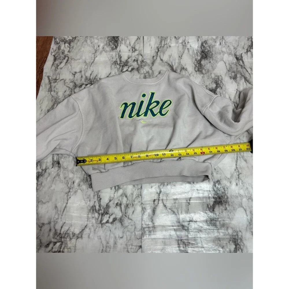 Nike off White Cropped Crew Sweatshirt Neon Green Navy logo spell out medium